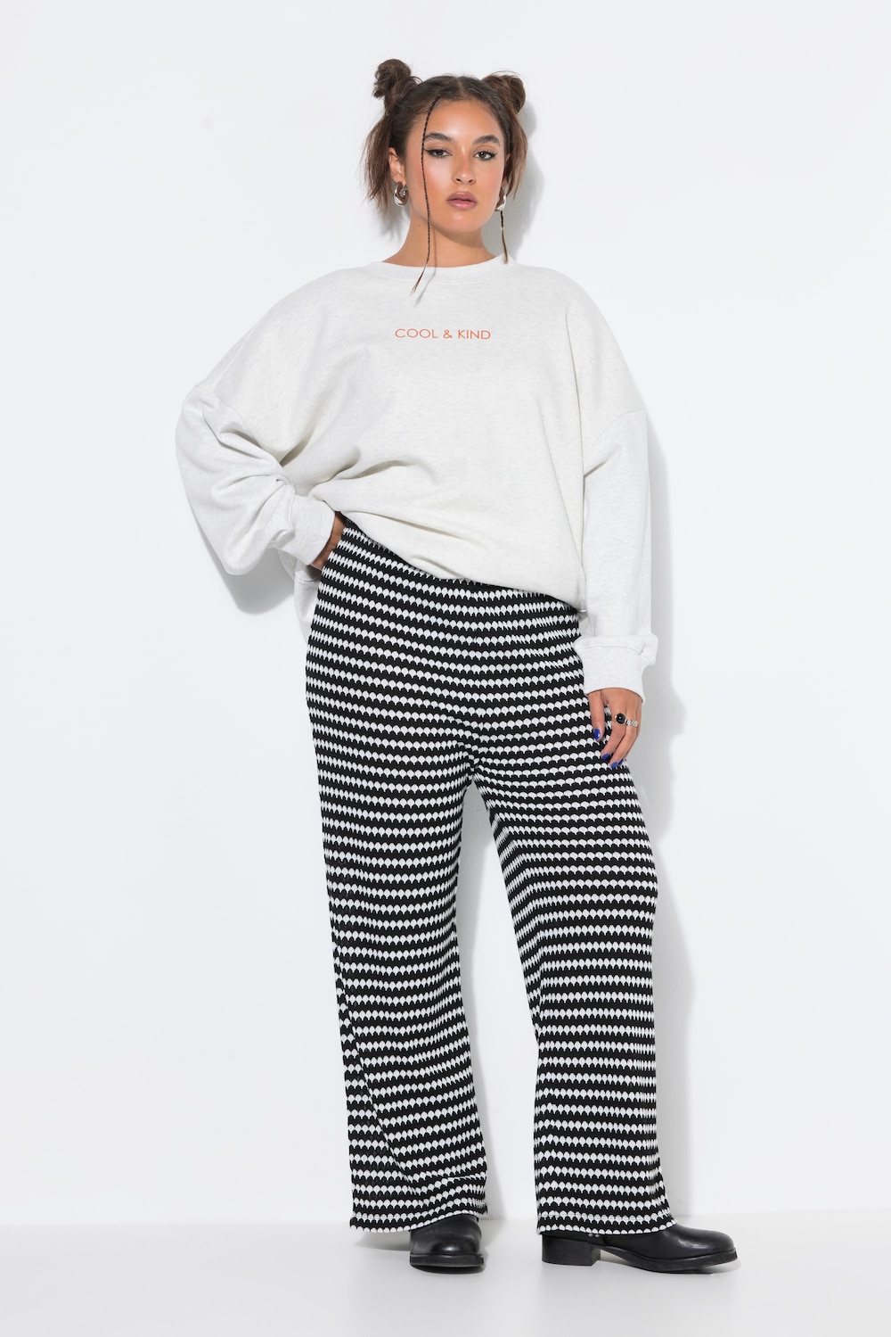 Stora storlekar Byxor med vida ben, Dam, svart, storlek: 58/60, Polyester/Viskos, Studio Untold