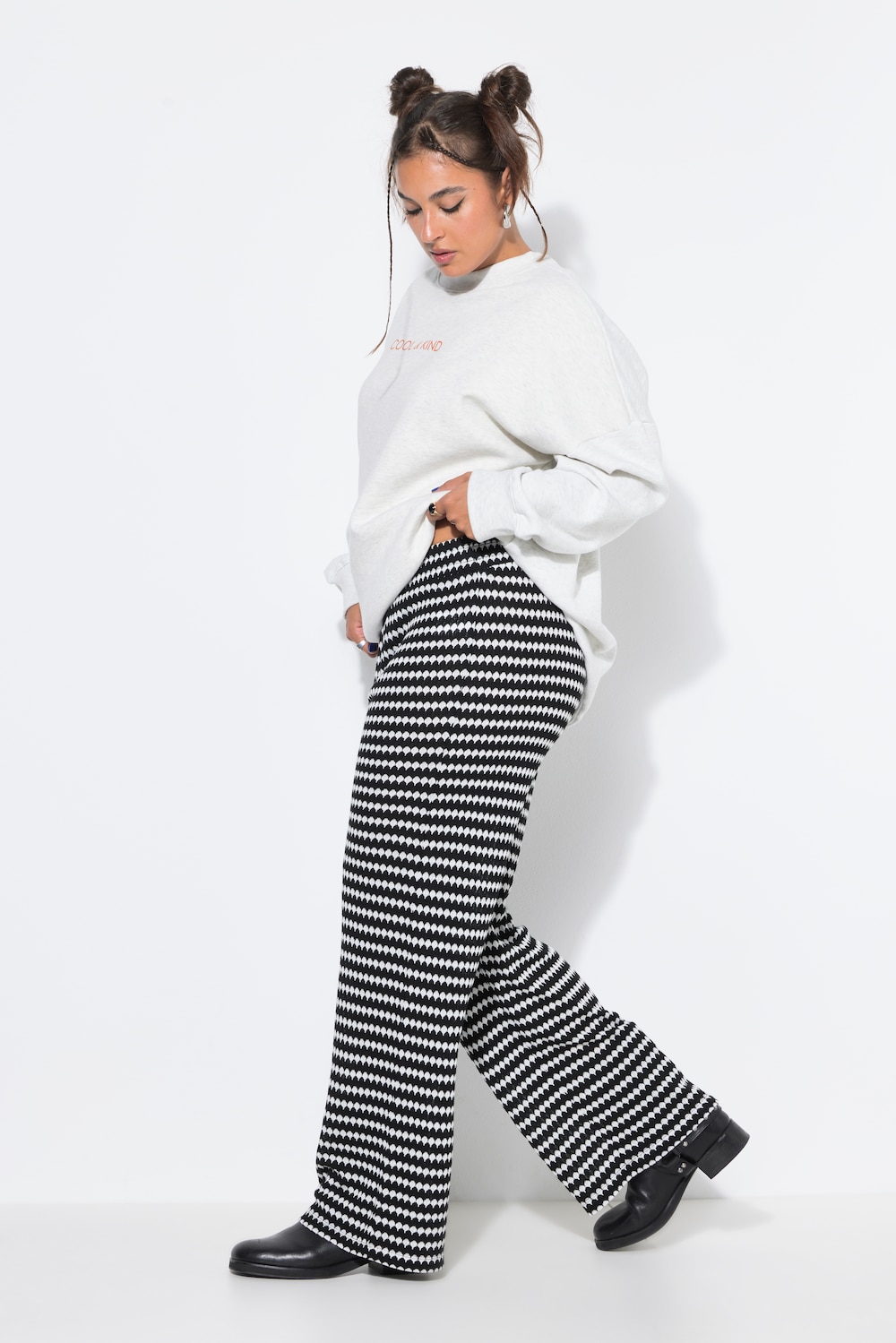 Hose, Wide Legs, Struktur, Muster, Elastikbund