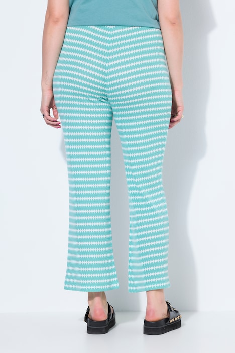 Broek, wijde pijpen, structuur en strepen, elastische tailleband