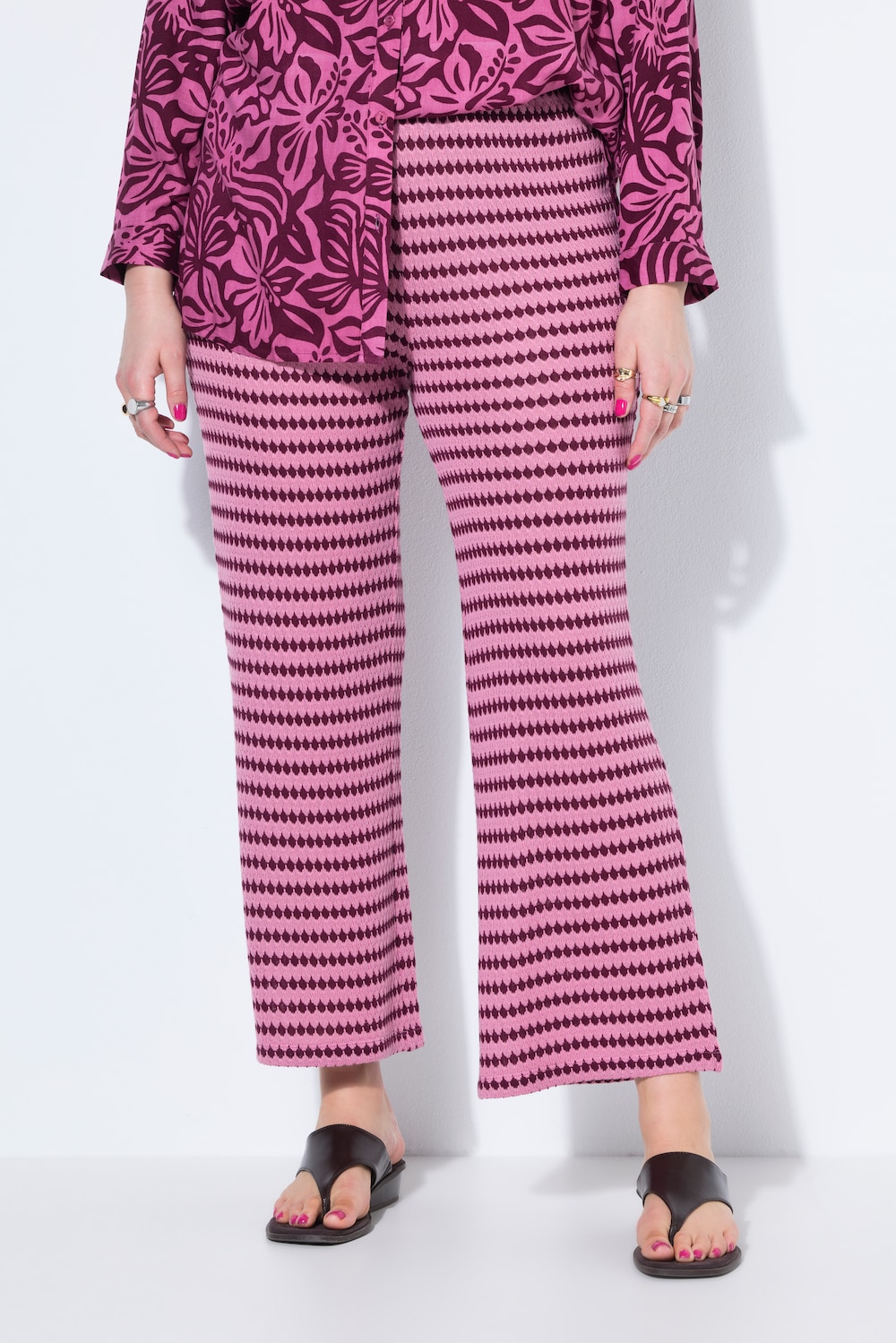 Hose, Wide Legs, Struktur, Muster, Elastikbund