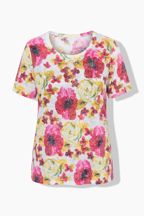 T-Shirt, Comfort Fit, Blumen-Muster, Halbarm