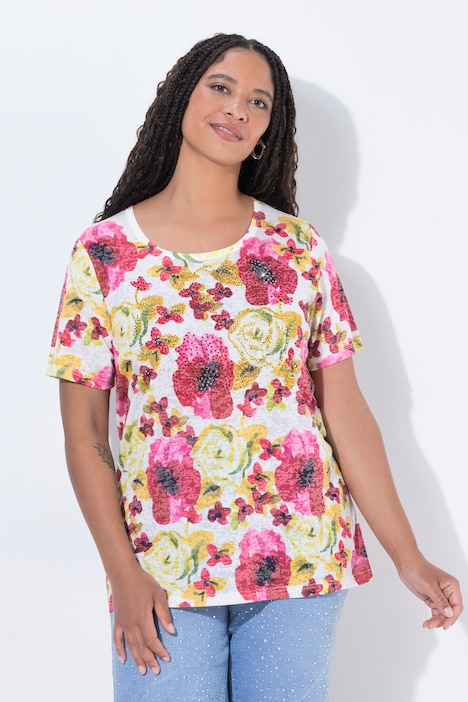 T-Shirt, Comfort Fit, Blumen-Muster, Halbarm