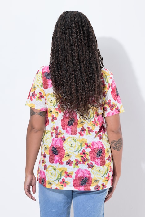 T-Shirt, Comfort Fit, Blumen-Muster, Halbarm