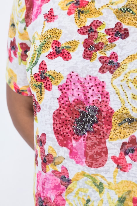 T-Shirt, Comfort Fit, Blumen-Muster, Halbarm