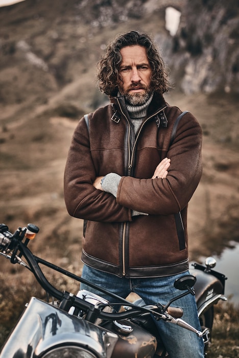 Lederjacke aus echt gewachsenem Lammfell, Pilotenstyle, Premiumqualität, bis 7XL