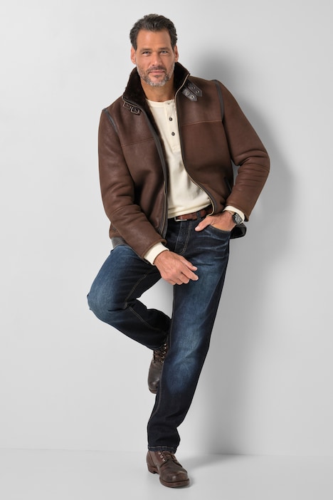 Lederjacke aus echt gewachsenem Lammfell, Pilotenstyle, Premiumqualität, bis 7XL