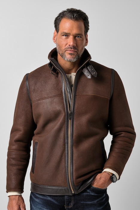 Lederjacke aus echt gewachsenem Lammfell, Pilotenstyle, Premiumqualität, bis 7XL