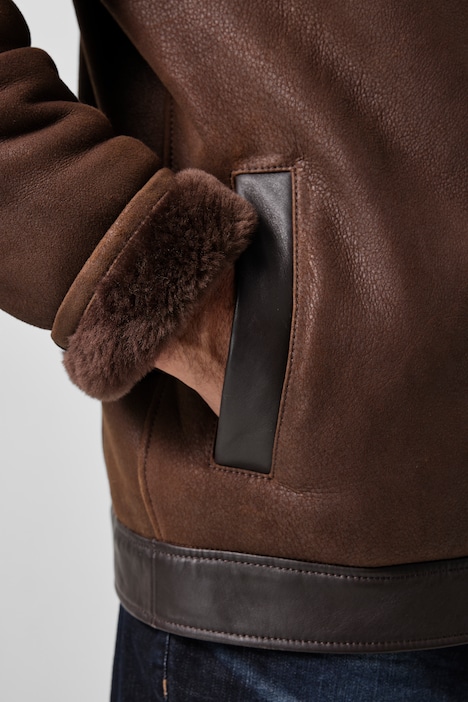 Lederjacke aus echt gewachsenem Lammfell, Pilotenstyle, Premiumqualität, bis 7XL