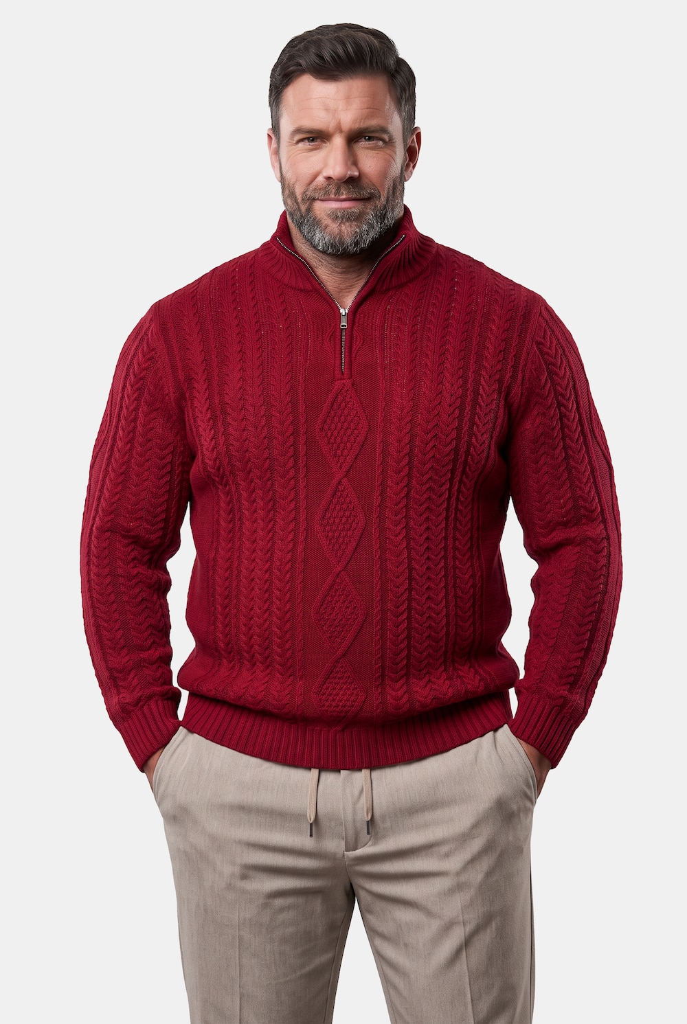 Men+ Troyer, Zopfmuster, Stehkragen mit Zipper, bis 8 XL