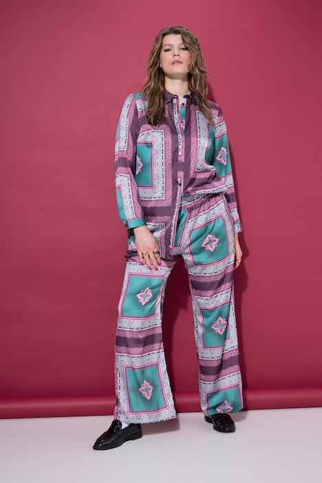 Hose, Wide Legs, Satin, Tuch-Print, Elastikbund