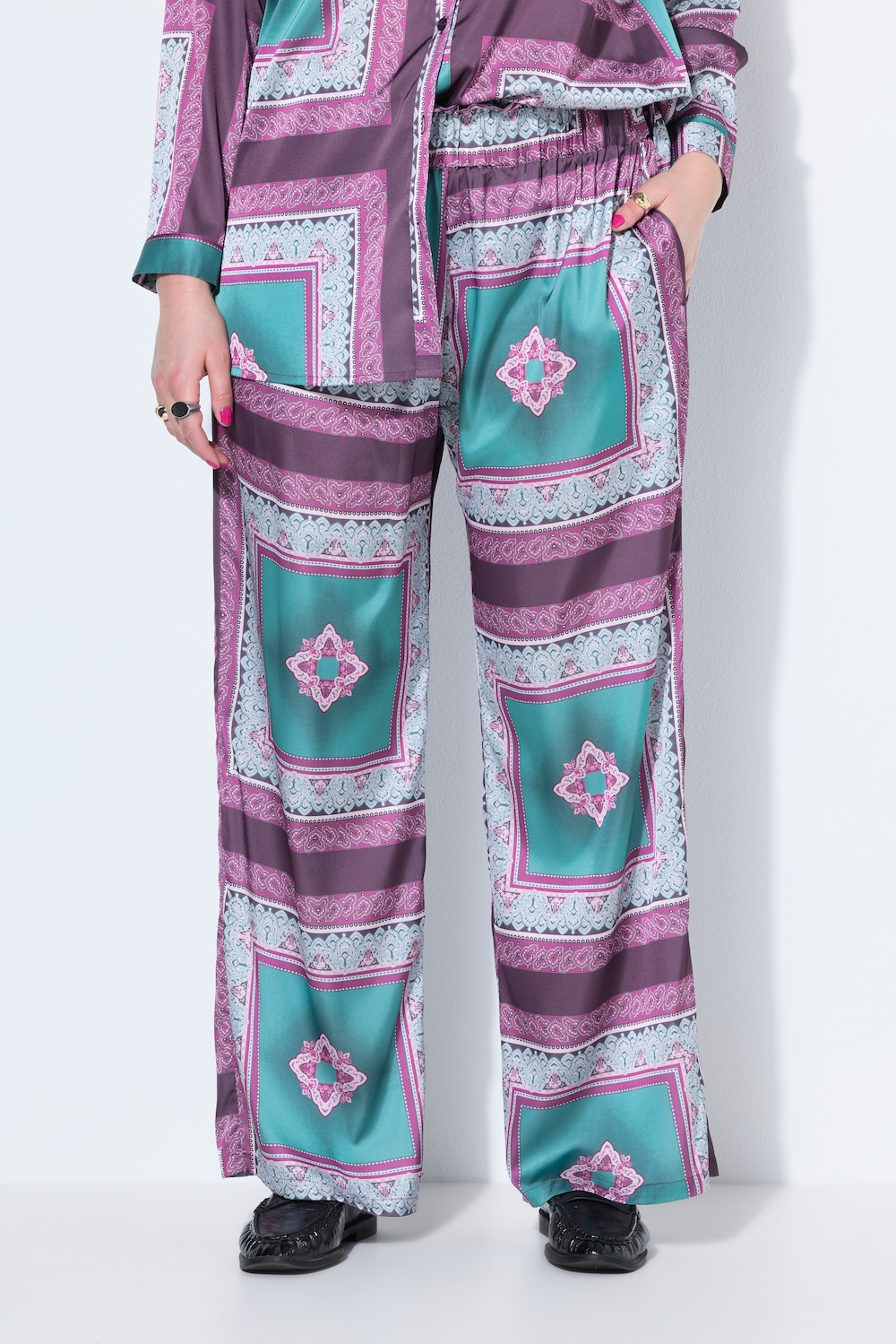 Hose, Wide Legs, Satin, Tuch-Print, Elastikbund