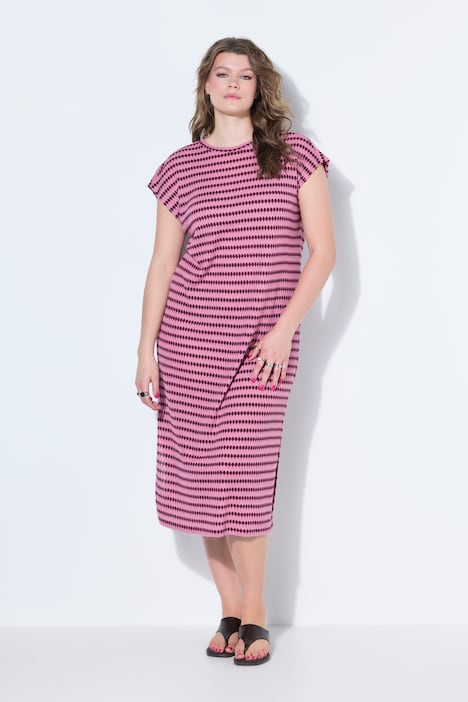 Midikjole, oversize, Jersey, strukturstriper, ermeløs