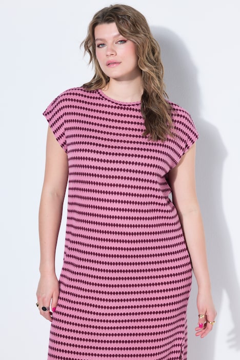 Midikjole, oversize, Jersey, strukturstriper, ermeløs