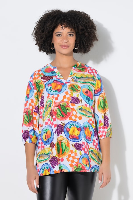 Blouse, A-lijn, Essen-motief, lange mouw