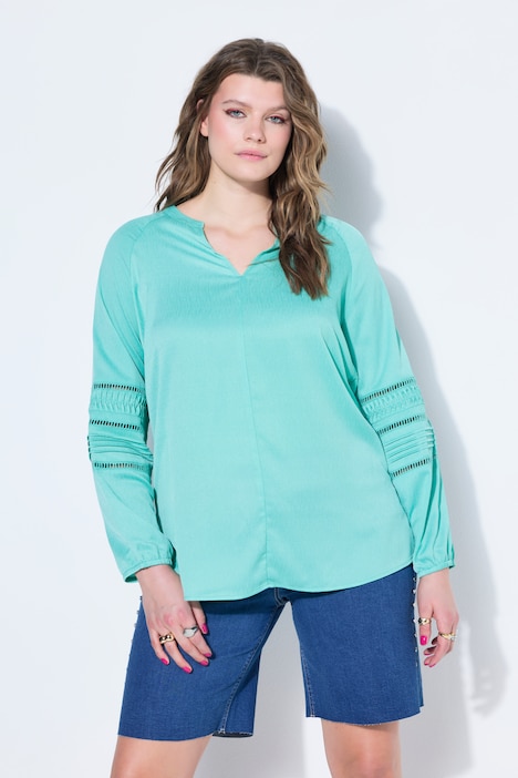 Decorative Sleeve Split Neck Blouse