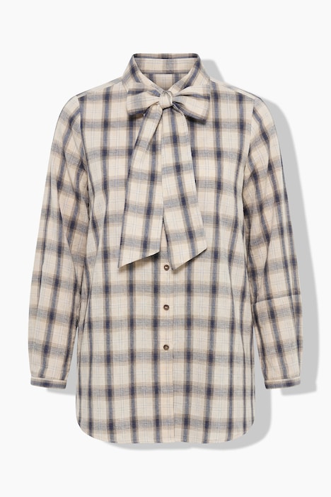 Bluse, Karo, abnehmbare Schluppe, Hemdkragen, Langarm
