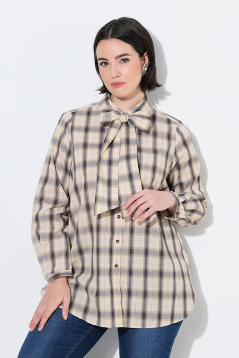 Bluse, Karo, abnehmbare Schluppe, Hemdkragen, Langarm