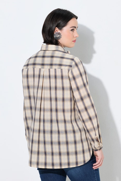 Bluse, Karo, abnehmbare Schluppe, Hemdkragen, Langarm