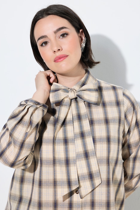 Bluse, Karo, abnehmbare Schluppe, Hemdkragen, Langarm