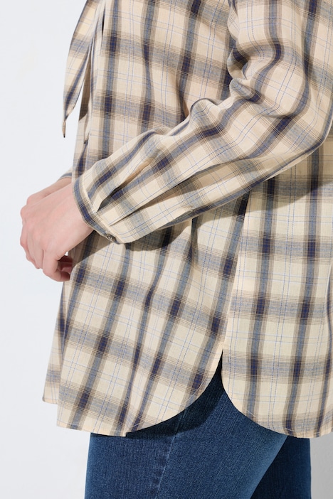 Bluse, Karo, abnehmbare Schluppe, Hemdkragen, Langarm