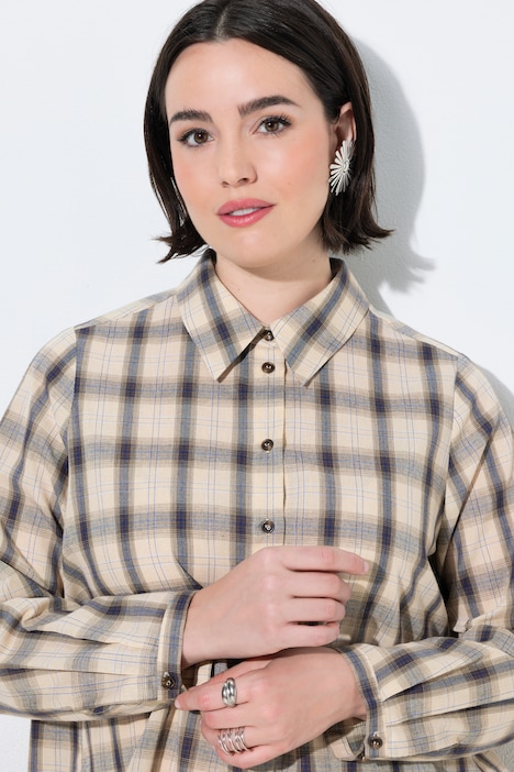 Bluse, Karo, abnehmbare Schluppe, Hemdkragen, Langarm