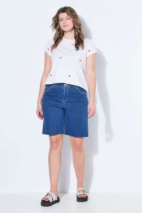 Jeans-Shorts, Wide Legs, High Waist, Ziernieten