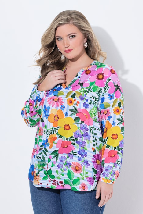 Bluse, Regular Fit, Blumenmuster, Langarm