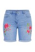 Džínové kraťasy, široké nohavice, květinová výšivka, 5 kapes