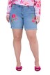 Džínové kraťasy, široké nohavice, květinová výšivka, 5 kapes
