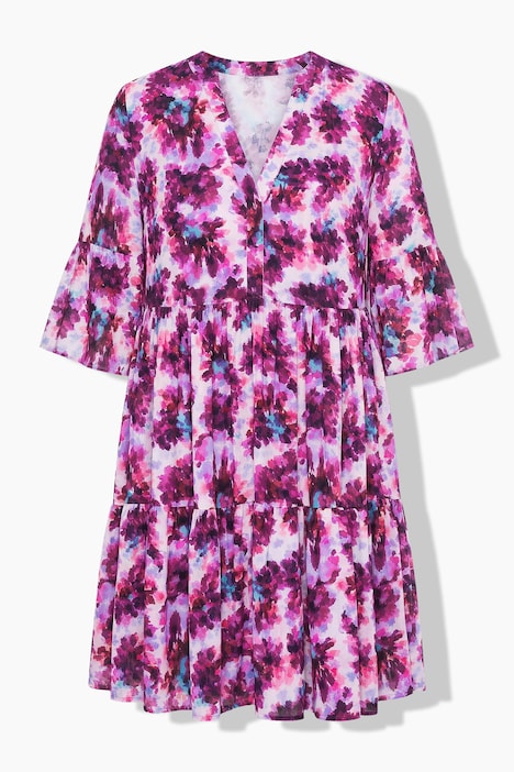 Kleid, A-Line, Flower-Print, Volants