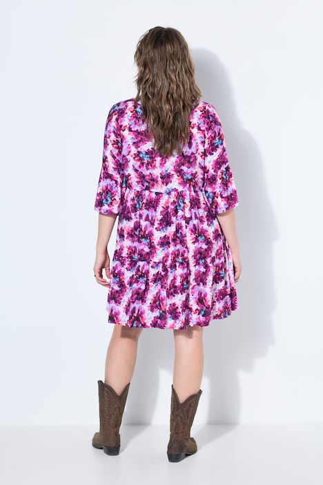 Kleid, A-Line, Flower-Print, Volants