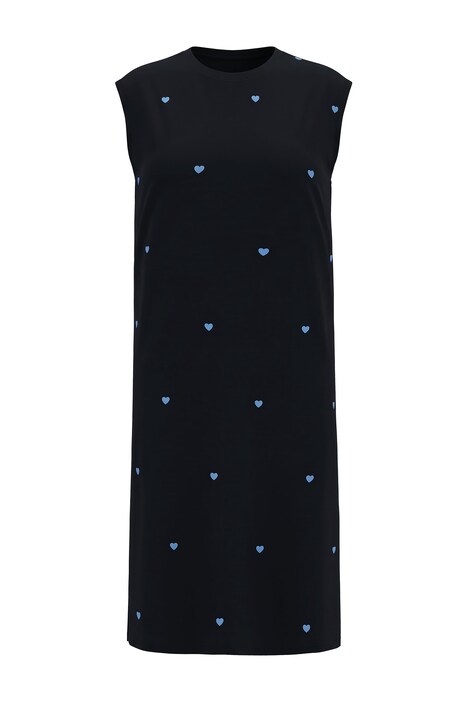 Midi šaty, oversized, žerzejové, s flockovými srdíčky, bez rukávů