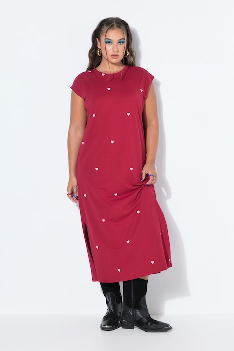 Midi-jurk, oversized, jersey, hartjes print, mouwloos