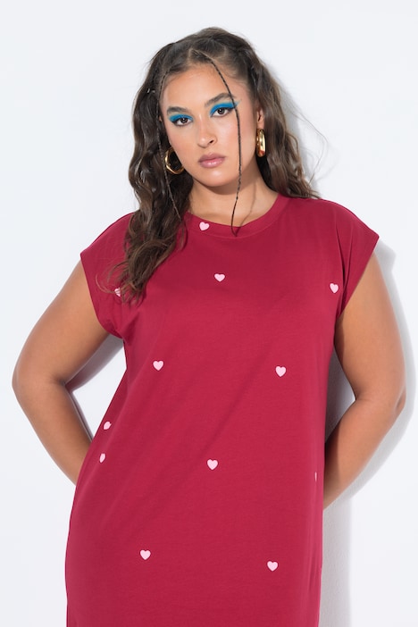 Midi-jurk, oversized, jersey, hartjes print, mouwloos