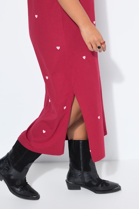 Midi-jurk, oversized, jersey, hartjes print, mouwloos