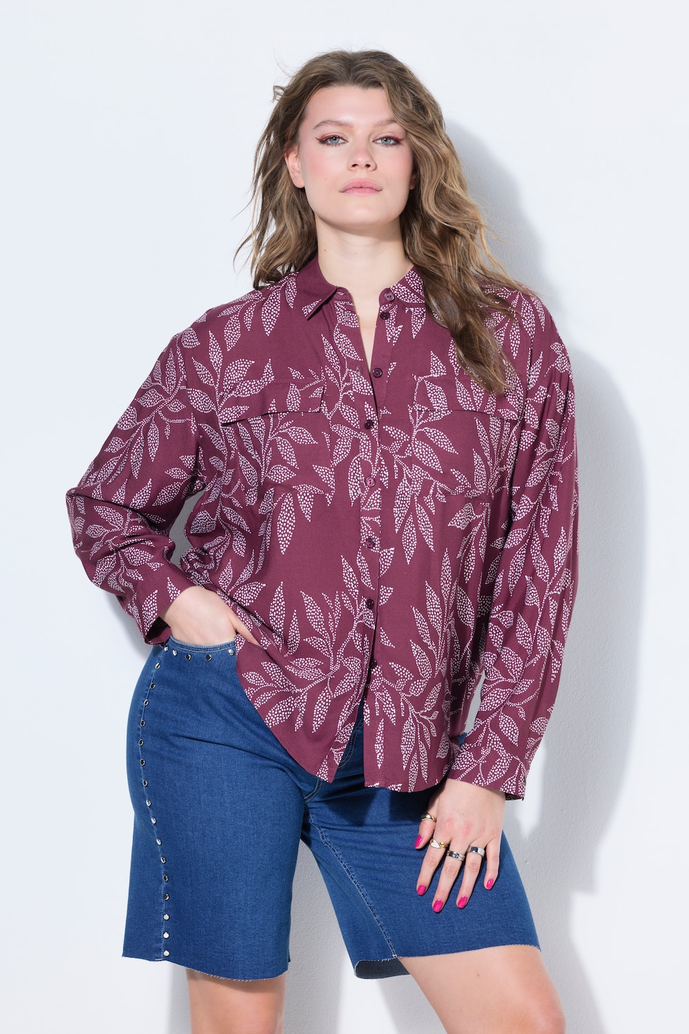 Hemd, Boxy Shape, Krepp, Print