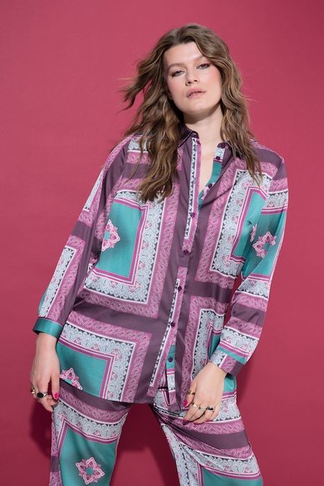 Hemdbluse, Straight Shape, Satin, Tuch-Print.