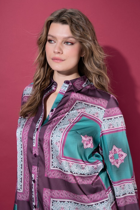Hemdbluse, Straight Shape, Satin, Tuch-Print.