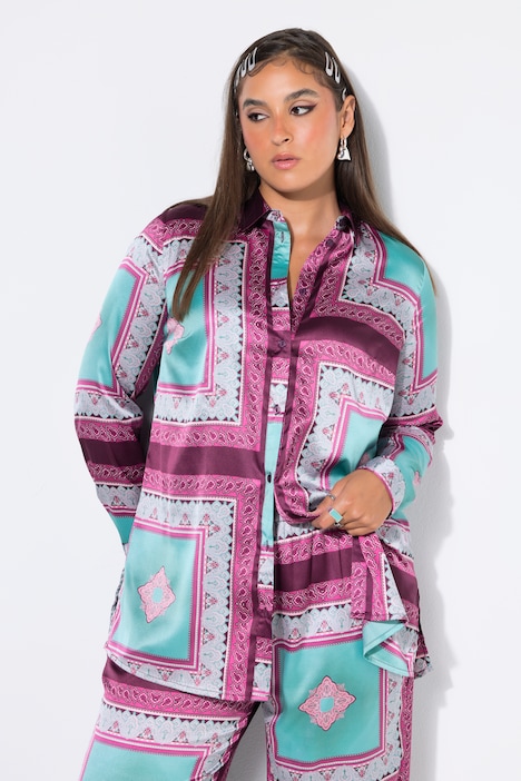 Hemdbluse, Straight Shape, Satin, Tuch-Print.