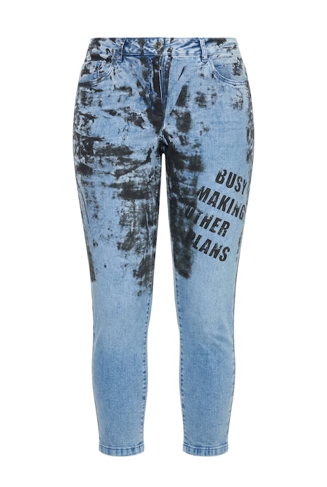 Džíny 7/8, přiléhavý střih, moderní potisk, 5 kapes