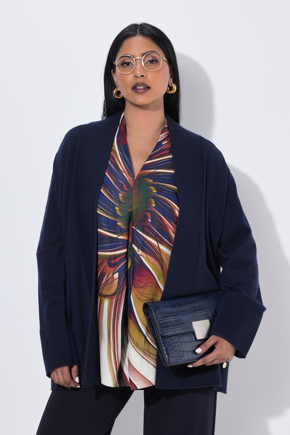 Strickjacke, Wollmix, Rollkanten, Langarm