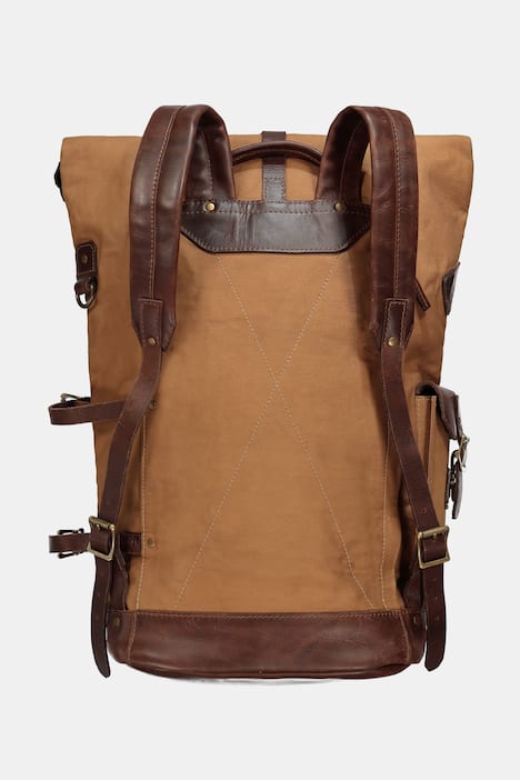 Rugzak, van gewaxt canvas en zadelleer, waterafstotend