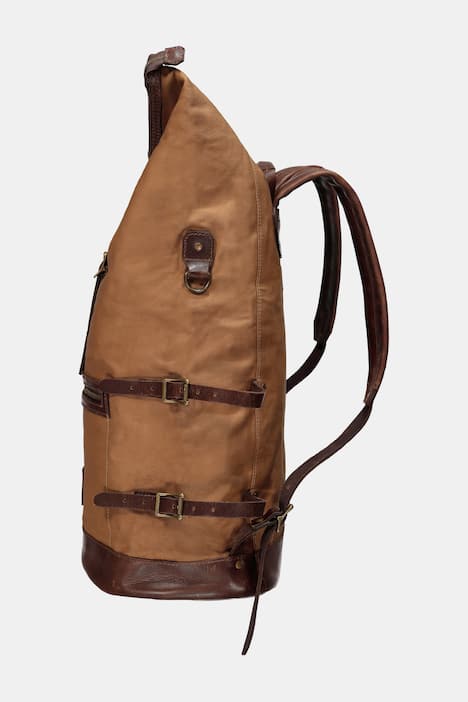 Rugzak, van gewaxt canvas en zadelleer, waterafstotend