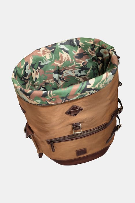 Rugzak, van gewaxt canvas en zadelleer, waterafstotend