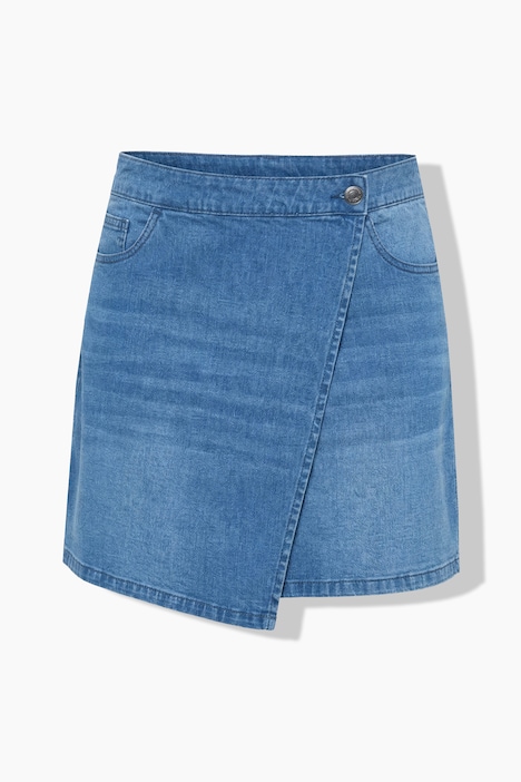 Short en jean 5 poches, aspect jupe sur le devant