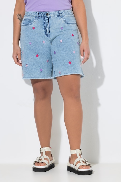 Jeans-Shorts, Sternen-Stickerei, 5-Pocket