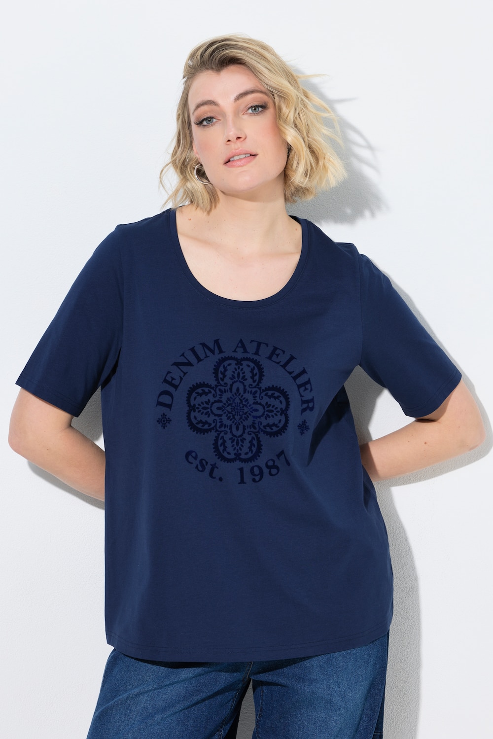 T-shirt, flockprint, ronde hals, korte mouwen