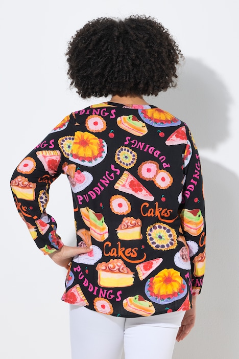 Bluse, A-Linie, Dessert-Muster, Langarm