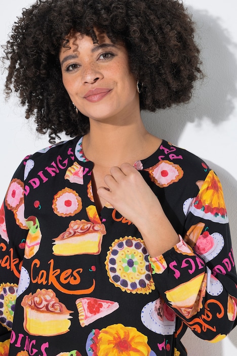 Bluse, A-Linie, Dessert-Muster, Langarm