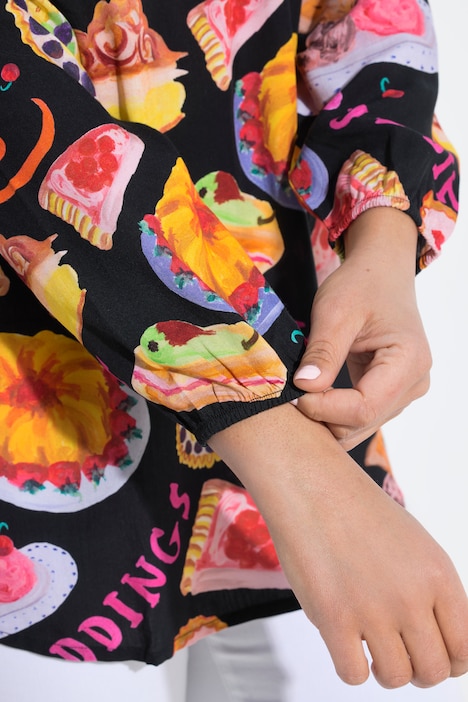 Bluse, A-Linie, Dessert-Muster, Langarm